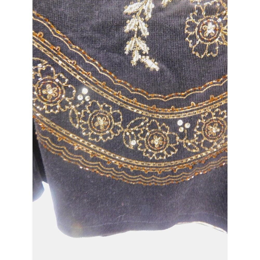Willi Smith Black Floral Bead Embroidered Skirt Cotton Blend Boho Witch 8 - Picture 4 of 9